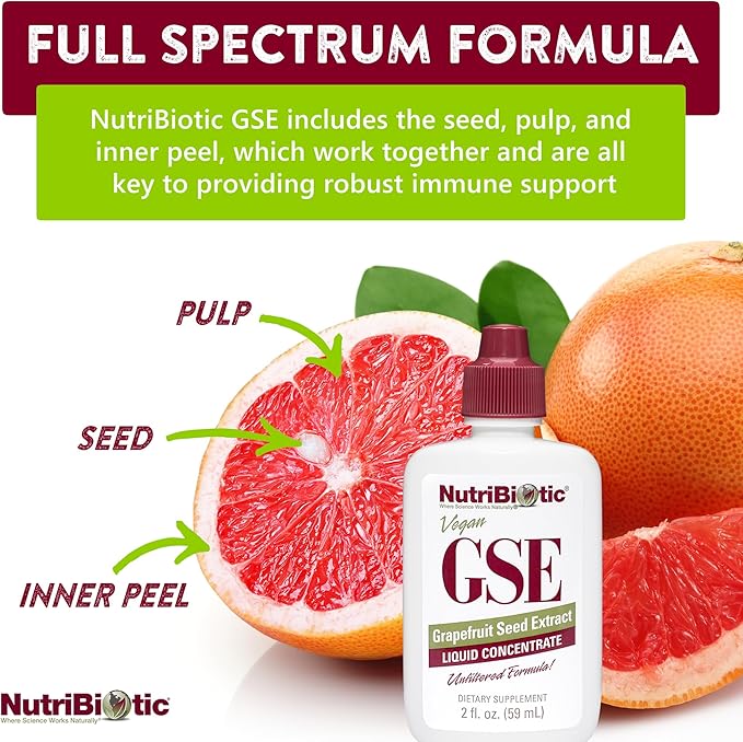 NutriBiotic, Vegan GSE Grapefruit Seed Extract, Liquid Concentrate, 100 mg, 2 fl oz